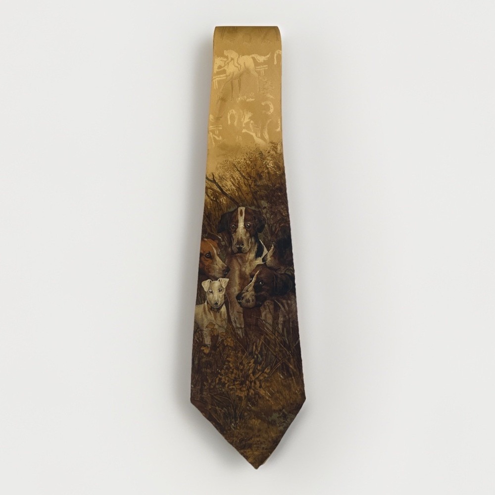 Polo Ralph Lauren Vintage Silk Necktie Tie Hunting Dogs USA Made Rare Equestrian